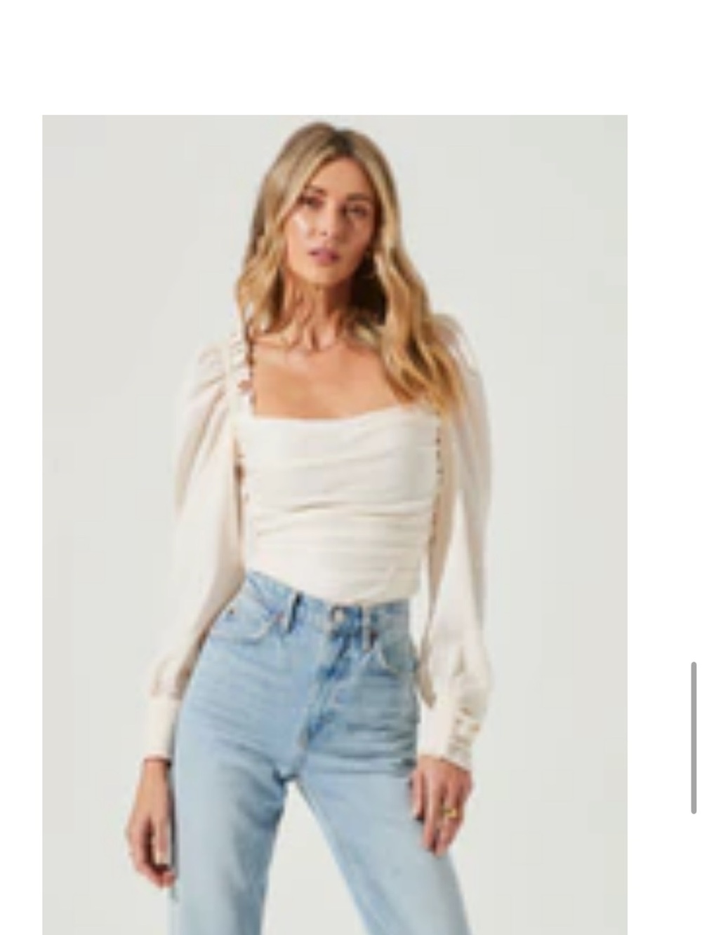 Astr Cream Square-Neck Puff Sleeve Blouse